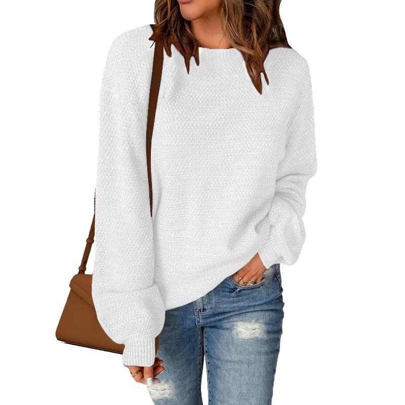 Spring and Autumn New Floral Yarn Pullover Casual Versatile Casual Round Neck Knitted Sweater Top for Women