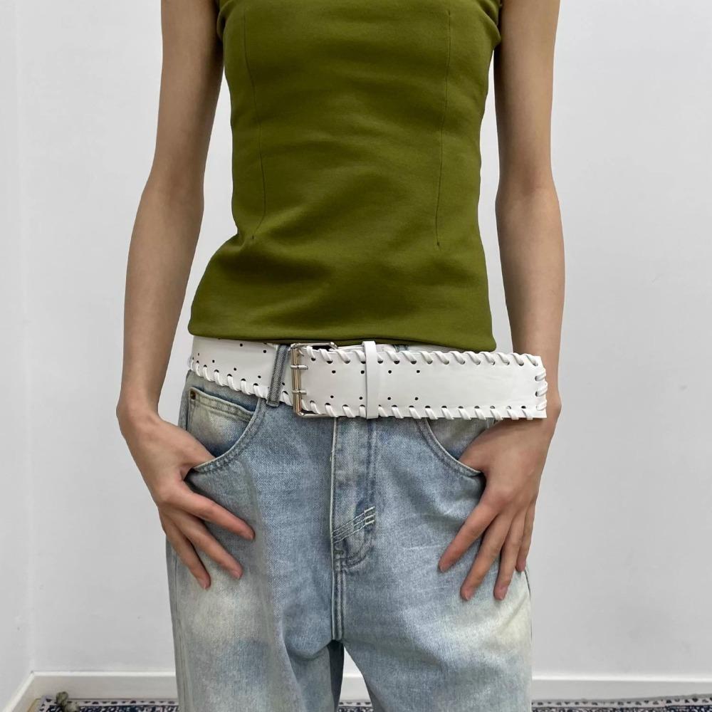 Korean Style PU Leather Waistband Woven Western Cowboy Belt Fashion Women Wide Belt  Spicy Girl