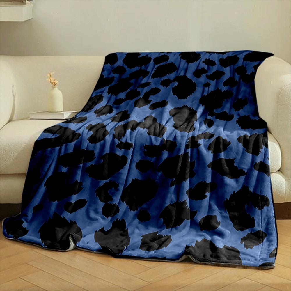 Black Irregular Leopard Spots On a Blue Background. for All Seasons Blanket Lunch Break Throw Gift