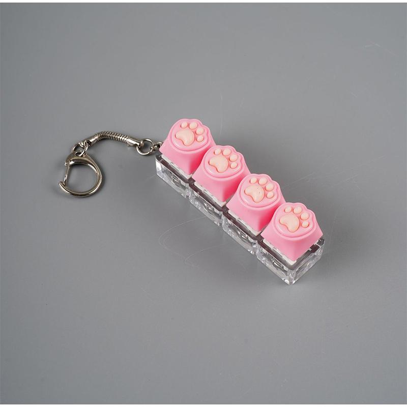 LED Light Cat Paw Keyboard Keychain Portable Stress Relief Fidget Toy Desktop Accessory for Office Decor Anti-Anxiety Small Gift