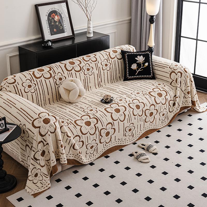Flower Thicken Chenille Sofa Cover Sofa Blanket Cushion Anti-Cat Scratch Washable Blanket Sofa Towel Suitable for Bed and Sofa