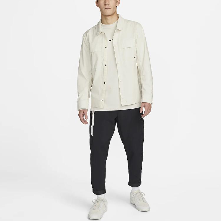 Nike Solid Color Interlock Placket Long Sleeve Shirt Men Tops White DM6640-104