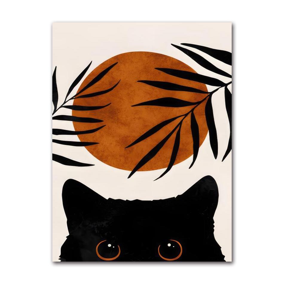 Abstract Boho Plant Leaf Cat Canvas Poster Wall Art Print Minimalist Animal Paintings for Living Room Decoration Gift