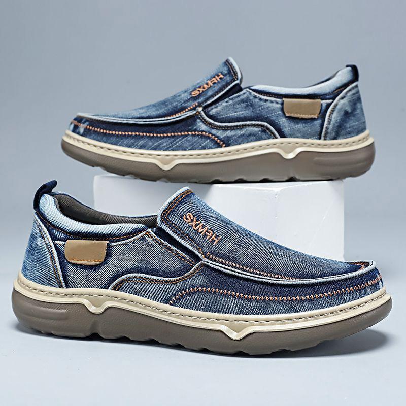Fashion Brand Denim Men Loafers Breathable Cloth Shoes Slip-ons Casual Male Footwear Thick Sole Driving Shoes