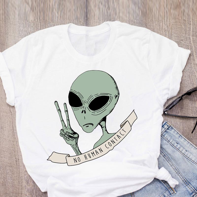 Women Graphic Cartoon Alien Color Ladies Summer Print T Shirt Shirt Tops Lady Clothes Womens