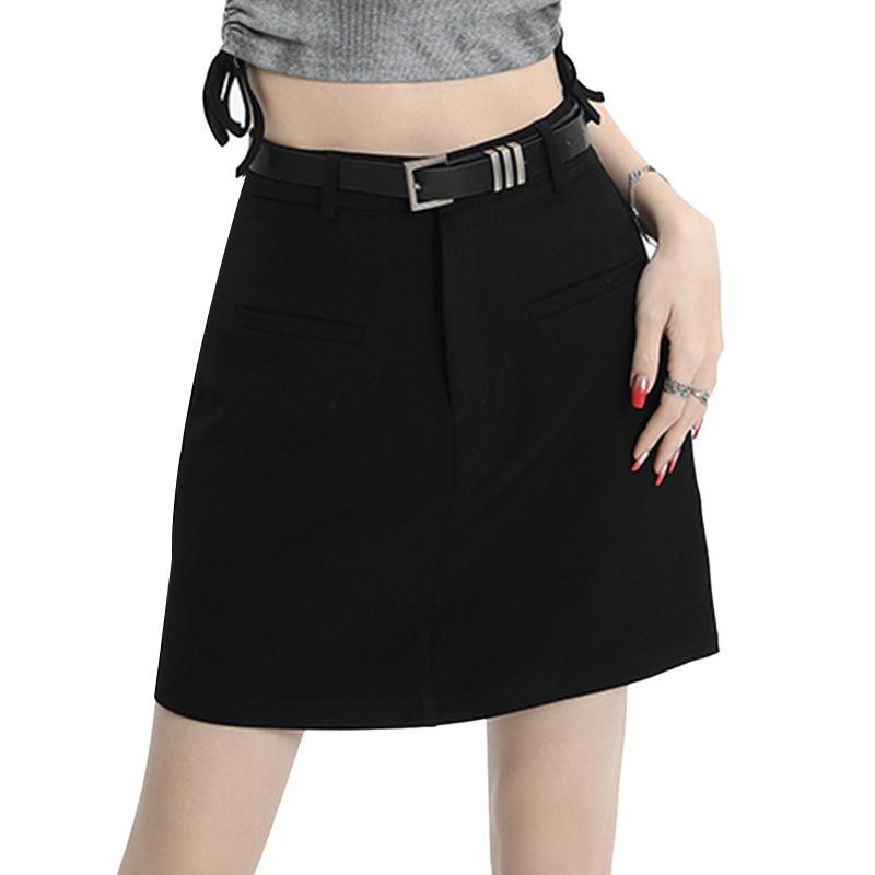 Women's Gray High-Waisted A-Line Mini Skirt - 2024 Spring Collection, Academy Style, Anti-Exposure Design