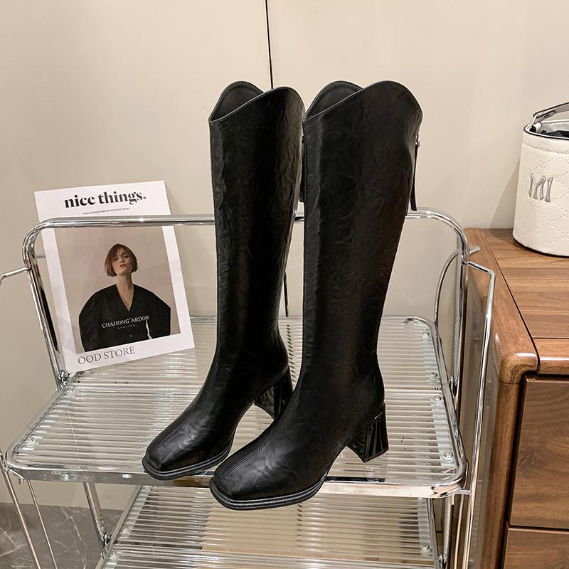 Fashion Autumn Winter Thick High Heels Women Knee High Boots Fashion Stretch Slim Modern Long Botas Para Mujer