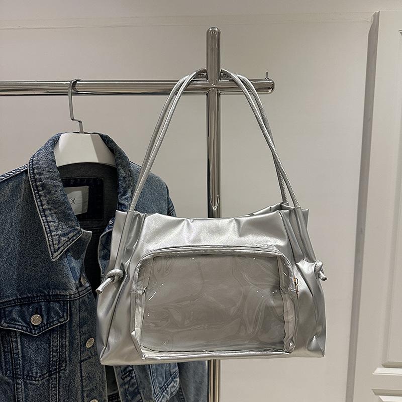 

Милый мультяшный шелковый шарф медведь однотонный прозрачная сумка через плечо большой вместимости универсальная для поездок на работу и шоппинга текстурная ниша серебряный