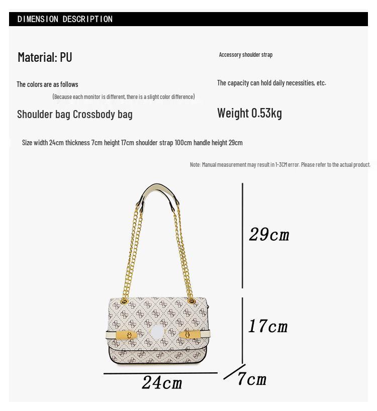 Platynowa Torebka na Ramię z Łańcuszkiem - Modna Mała Kwadratowa Damska Torebka z Teksturowanym Nadrukiem