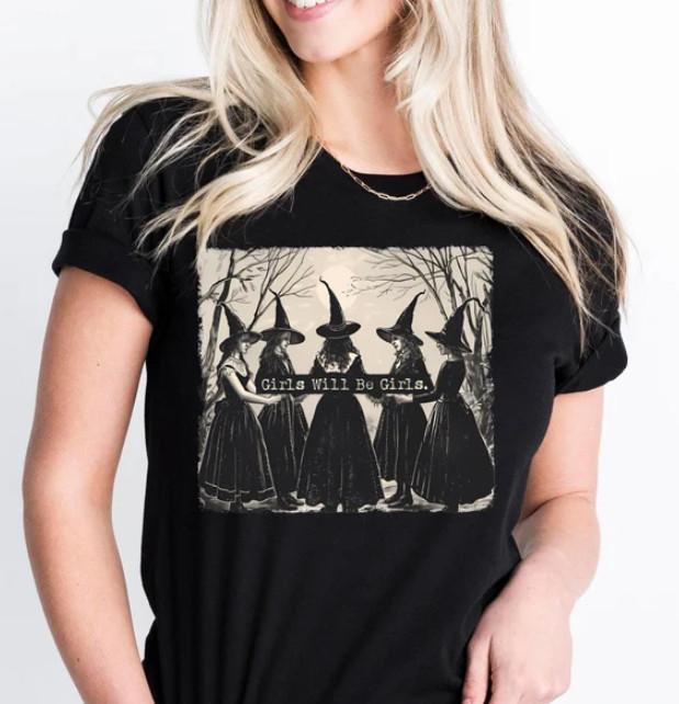 Футболка  Девочки есть девочки , Хэллоуинская футболка для девочек, Футболка  Ведьма или девочка , Унисекс футболка на Хэллоуин XL