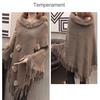 Women's Loose Sweater Outer Wear Fur Collar Batwing Sweater  Hand-woven Tassel Cloak Knit Shawl Autumn Winter