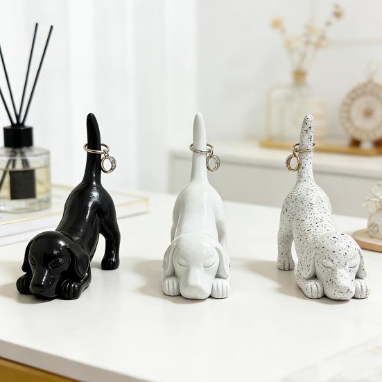Dog Stretching Ring Holder Cute Dachshund Dog Tail Ring Organizer Resin Puppy Jewelry Holder for Desk Bedroom Decor Gift for Dog Lovers