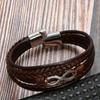 Vintage Black Multi Layer Men Leather Bracelet Stainless Steel Infinity Symbol Charm Bracelets for Men Fashion Jewelry Gift