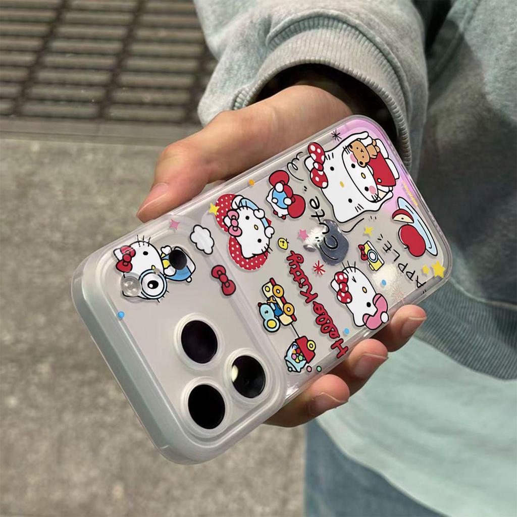 Hello Kitty Integrated Button Phone Case for Apple 16/17 Pro/Pro Max - Transparent with Frosted Edge