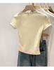 Women's Contrast Square Neck Short Sleeve Cropped T-shirt, Summer 2026 Style, Petite, Slimming, Pure Desire