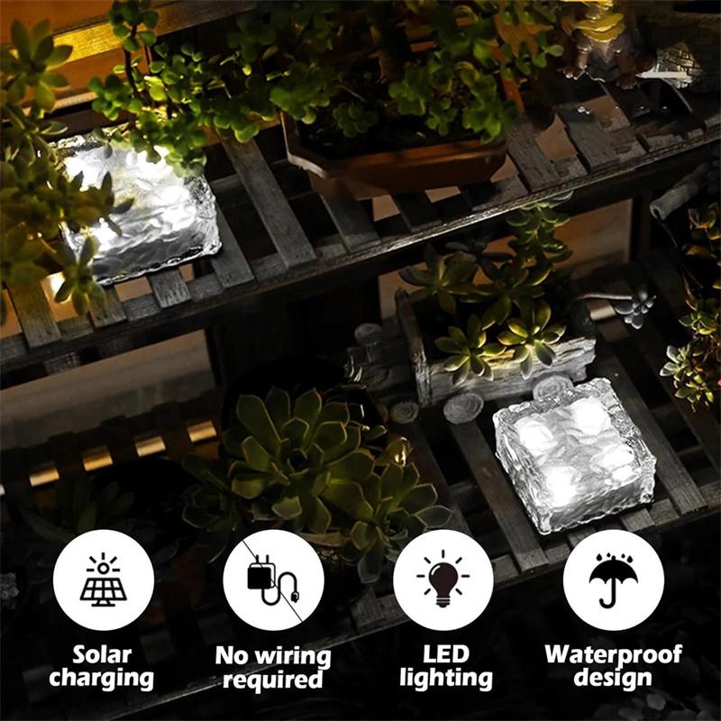 2PCS Outdoor Waterproof Solar Lights Led Ice Cube Brick Lamp Stair Step Paver Lamp For Yard Patio Lawn Garden Decoration Light