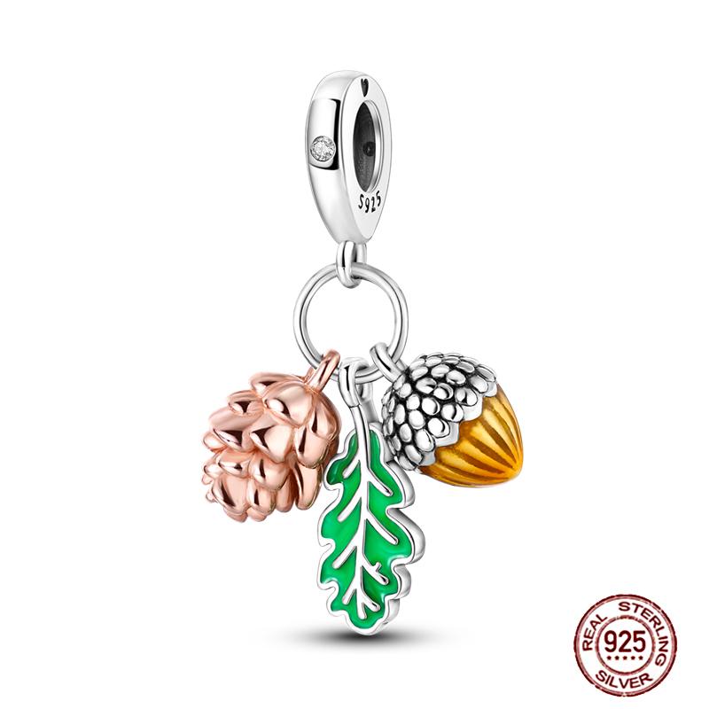 92 Styles Original Copper Green Series Cactus Avocado Clover Charms Bracelet Pendant Diy Clip Beads Women'S Jewelry