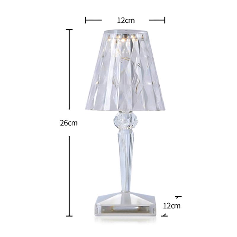 Portable Modern Acrylic Diamond Table Lamp with Crystal -Wireless Night Light for Bedroom Decor and Desk Use Including Lampshade