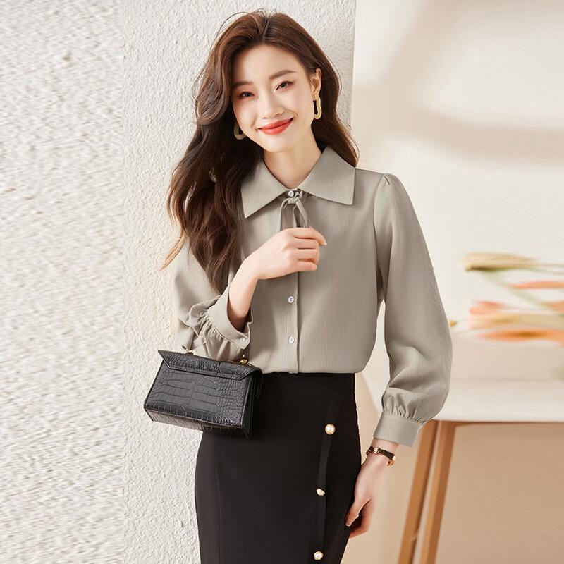 Elegant Women's Long-Sleeve Shirt with Bow Tie Detail