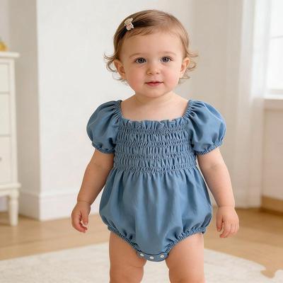 Sommer Baby Mädchen geraffter Body - Kurzarm Neugeborenen Einteiler mit Windelüberzug