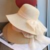 Fairy wind hollow bow streamer seaside vacation straw hat summer big brim sun protection sweet sunshade basin hat