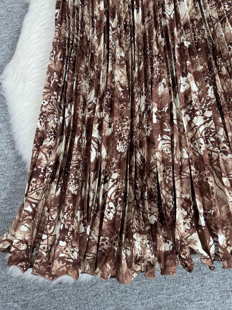 Women's European & American 3D Print A-line Pleated Skirt - Slimming, Versatile, Mid-length for Spring/Summer