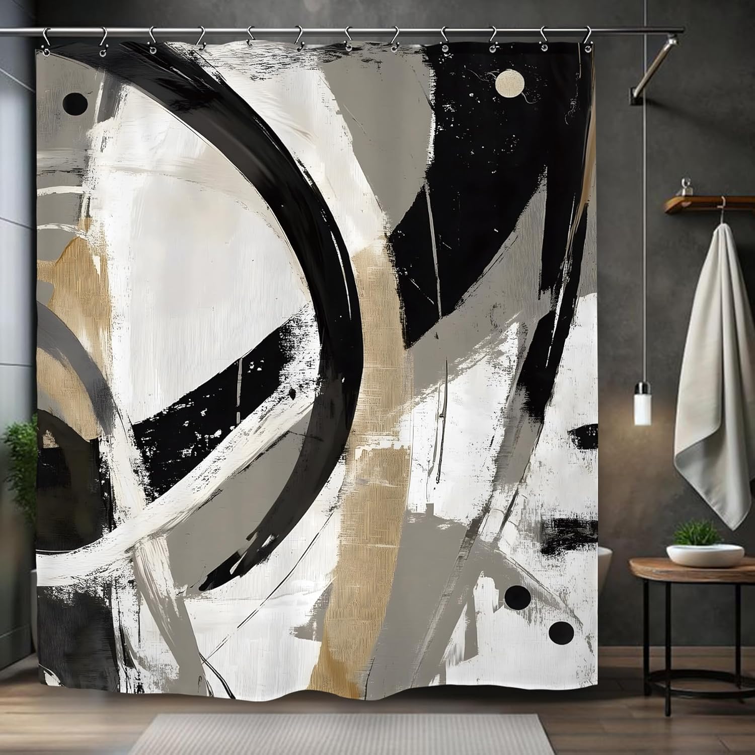 

Abstract Black White Gold Curve Pattern Waterproof Shower Curtain 180X180Cm - Modern Luxury Bath Curtain For Living Room Decor W60H190(CM)-1 Pcs
