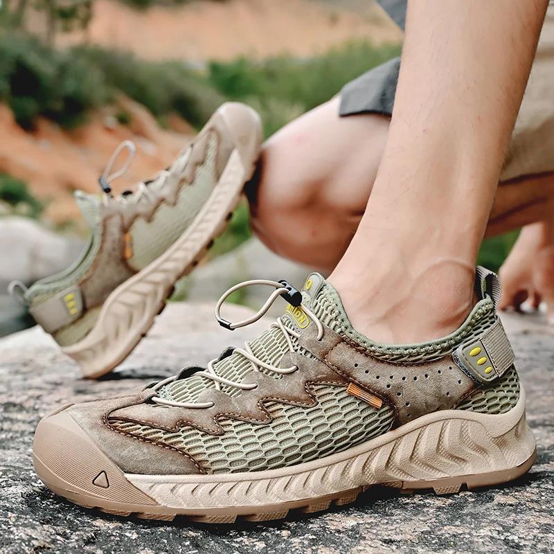 Men's Hiking Shoes, Outdoor Breathable Mesh Casual Sports Shoes 2026 Summer New Wear Resistant Slip in Barefoot Shoes Handmade