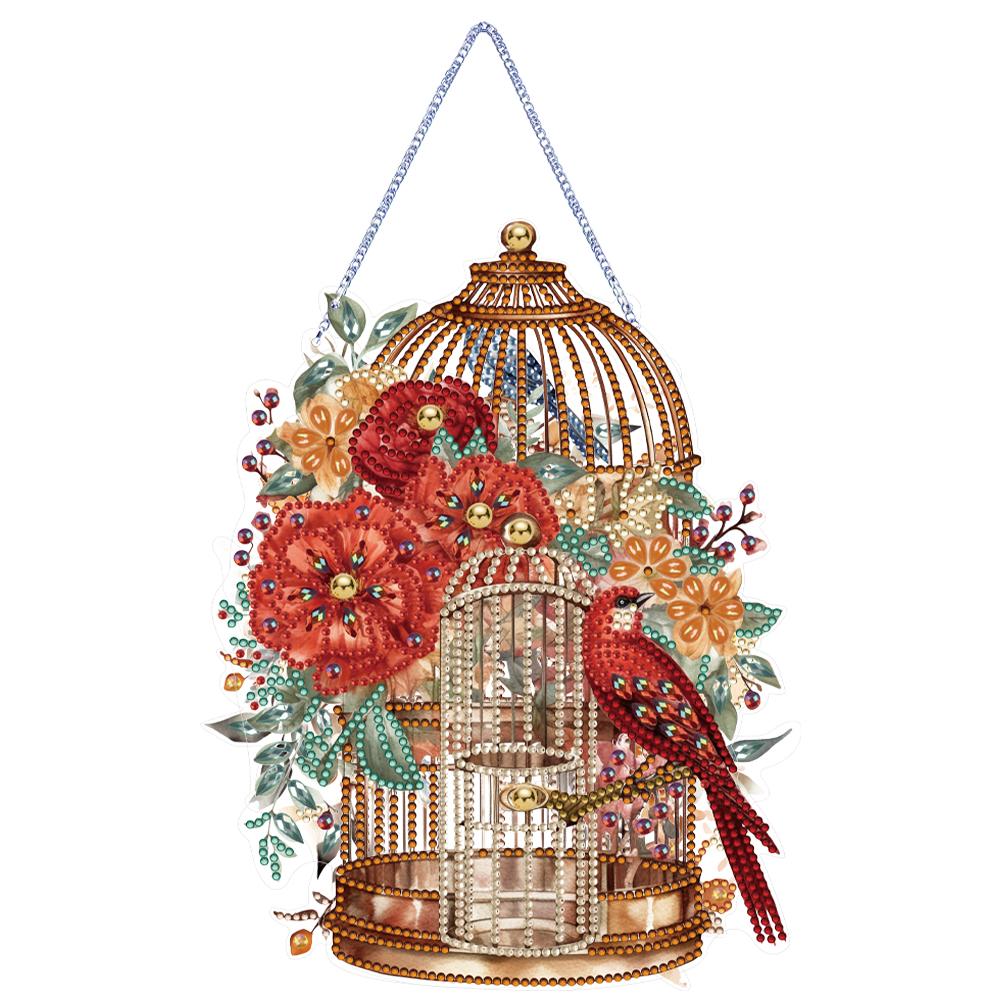Acrylic Diamond Art Hanging Pendant Flower Birdcage Single-Sided 5D DIY Diamond Painting Dots Pendant for Home Wall Decor