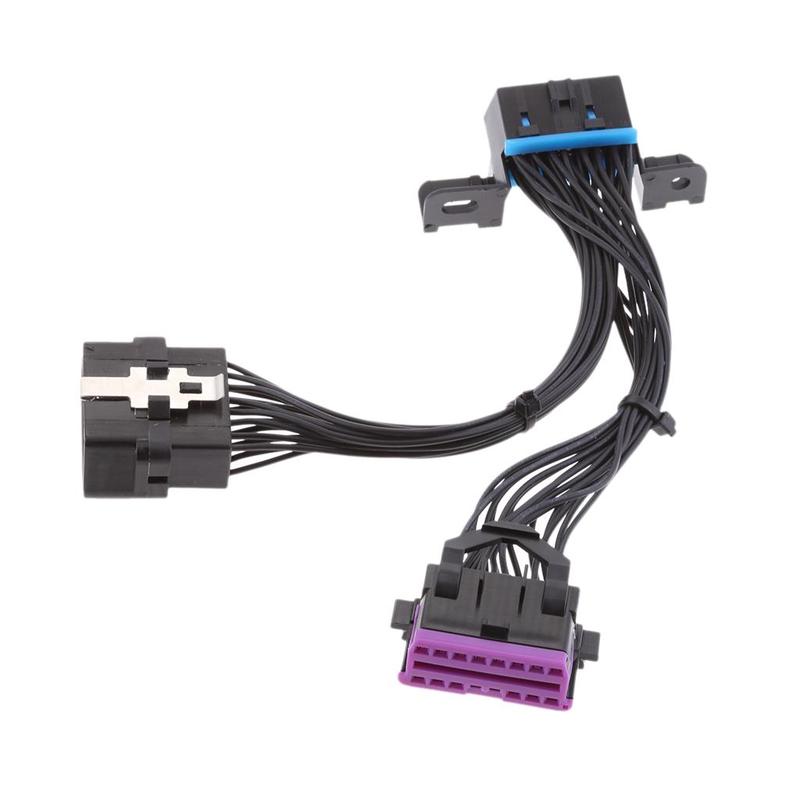 Black 205mm 16-Pin Vehicle Diagnostic OBD2 Y Splitter Male To Female Cord