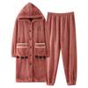 nightgown women's buckle autumn and winter thickened fleece flannel long pajamas coral fleece thermal bathrobe morning gown with pants