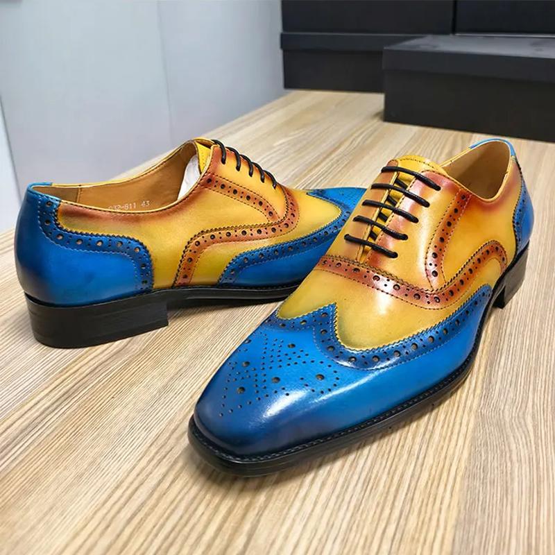 Fashion Deluxe Brogue Shoes for Men Elegant Genuine Leather Social Dress Business Wedding Evening Party Lace Up Fashion Leather Shoes