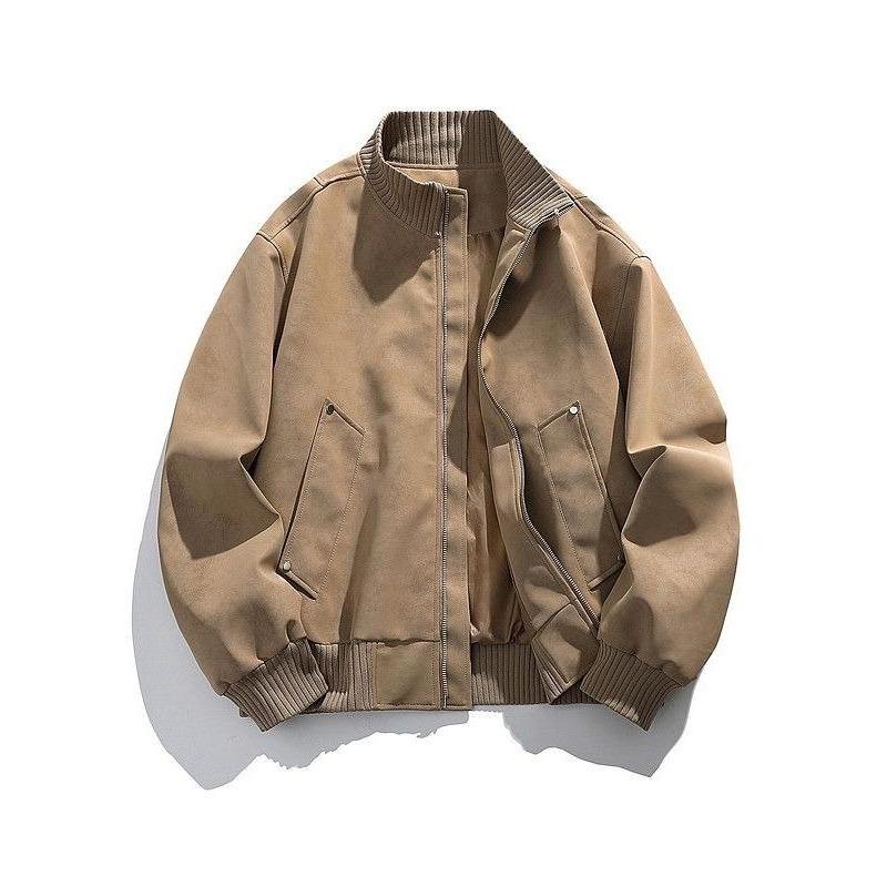 Amerikanische Retro PU-Leder Bomberjacke - Unisex Herbst/Winter Stehkragen Baseball Pilot Style