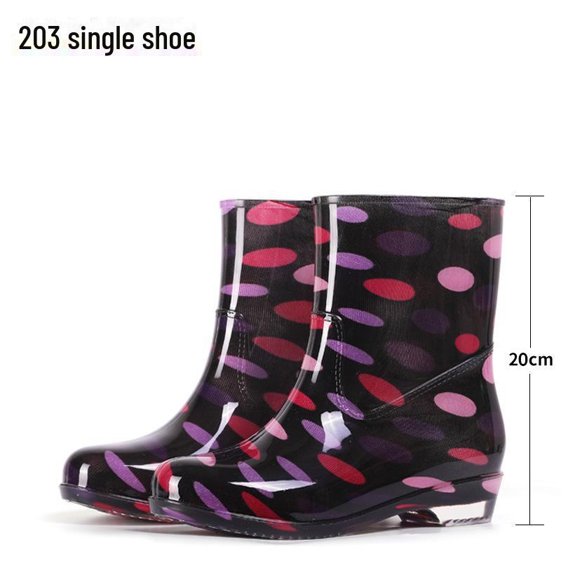Women's Floral Crystal Rain Boots: Mid-Tube, Thick Rubber, Transparent Sole, Waterproof Kitchen Shoes