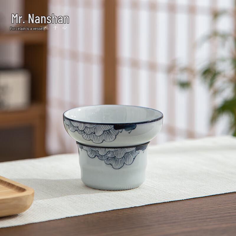 Hand-painted Hibiscus Blue & White Ceramic Tea Strainer