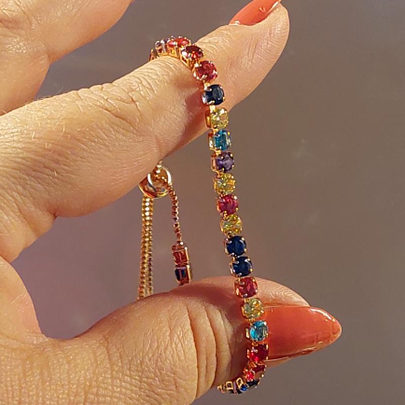 Adjustable Multicolor Tennis Bracelets for Women Ladies Wedding Rainbow Colorful Zircon Charm Bracelet Hand Chain Zircon DZH043
