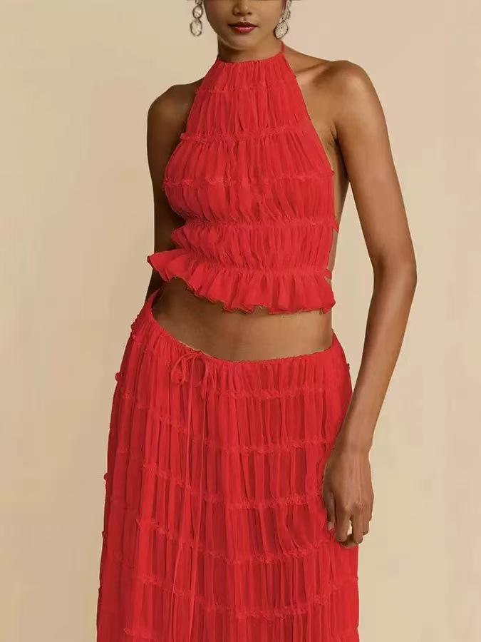 Completo estivo da donna 2025 multicolore senza maniche schiena scoperta halter gamba larga
