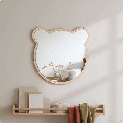 Animal Shaped Mirror Self Wooden Frame Wall Creative Design Nursery Decoration for Kids,