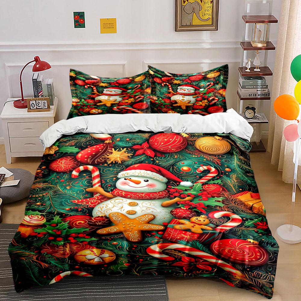 Christmas Snowman and Candy Decor Bedding Duvet Cover Set Duvet Cover Pillowcases (1*Duvet Cover 2*Pillowcases, Without Duvet Insert)