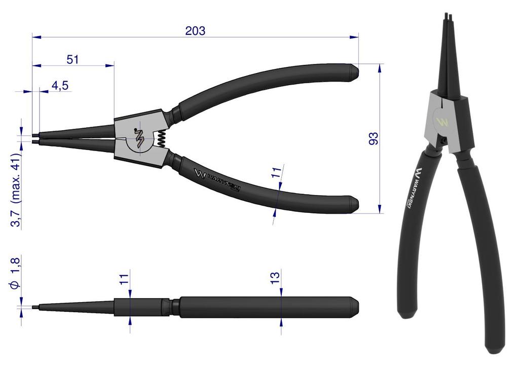 Waryński 200mm straight external circlip pliers