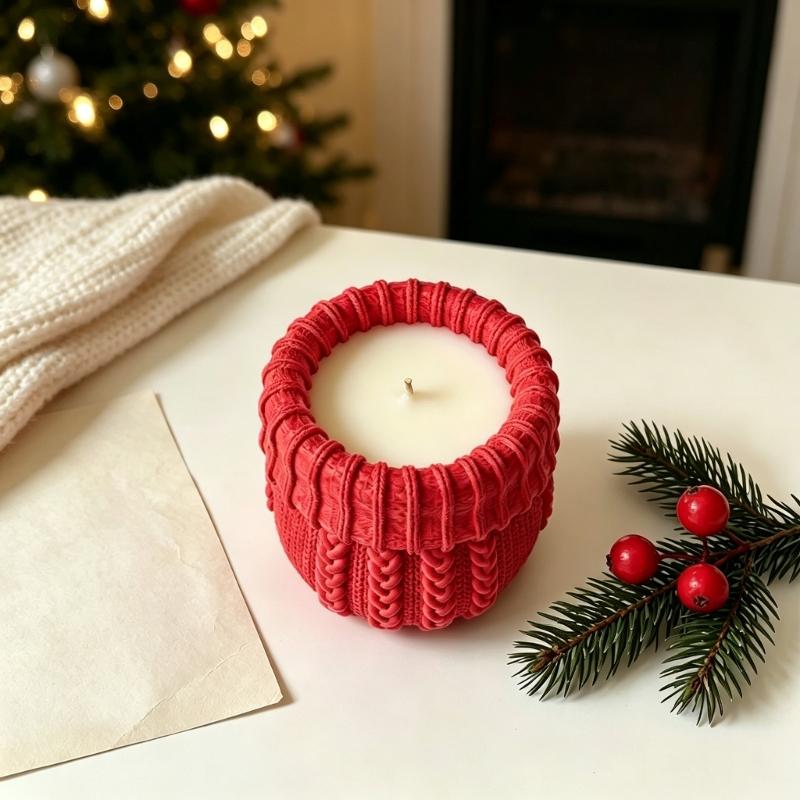 Silicone Planter Casting Mold with Alternating Cable-Knit Panels and a Round Open-Top Form for Resin, Cement, Concrete, and Home Accent Projects