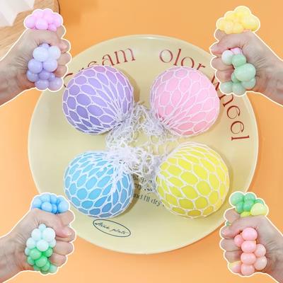 Colorful Mesh Grape Squeeze Balls Rainbow Squishy Ball Sensory Stress Ball Fidget Toys for Stress Relief Office Birthday Gift