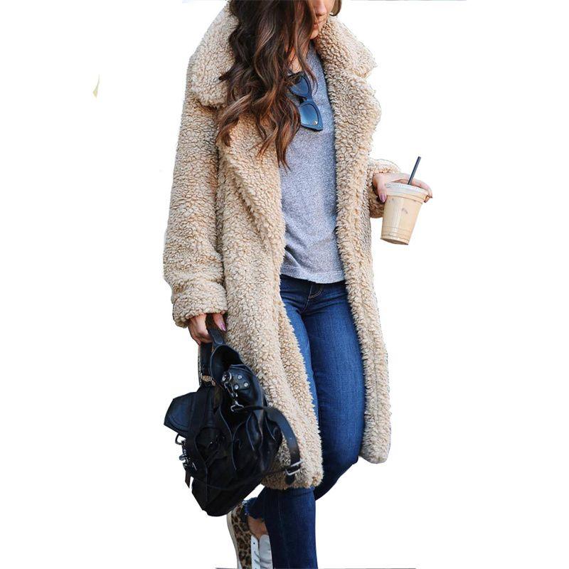 Winter Women Woollen Coat Casual Ladies Long Tops Stuffed Large Coat