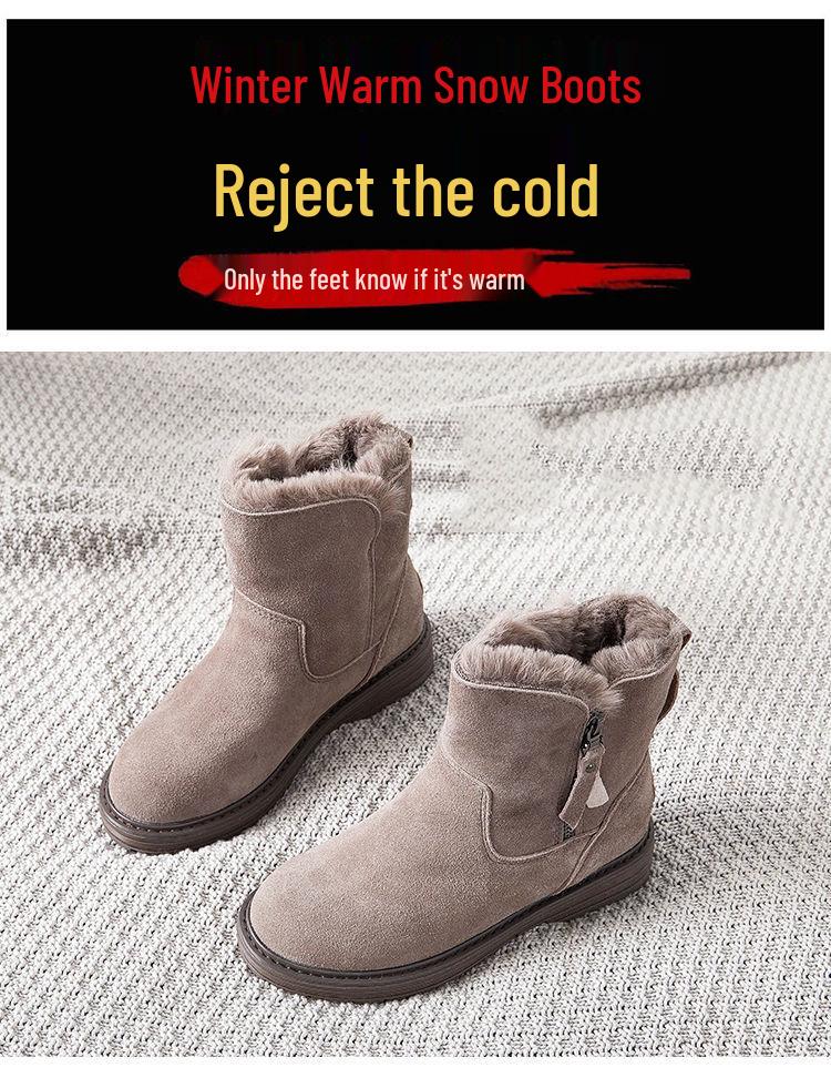 Damen Samt Pelzige Winterstiefel: Dicke Sohle, Wadenhoch, Flacher Boden, Vielseitige Studenten-Schneestiefel