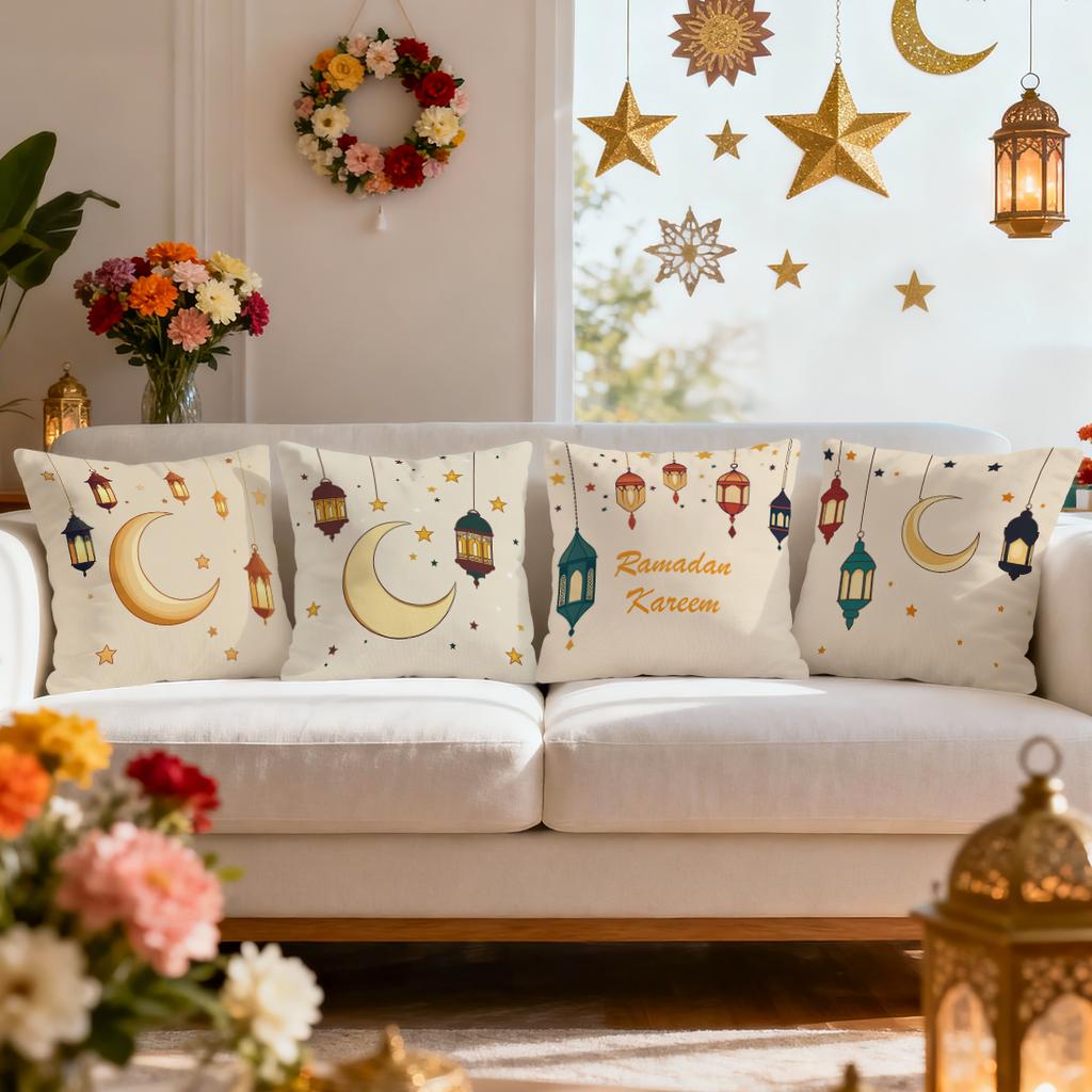 Ramadan Themed Cartoon Illustration Cushions Pillowcase Polyester Cushion Cover Throw Pillow Pillowcover Home Car Sofa Decor
