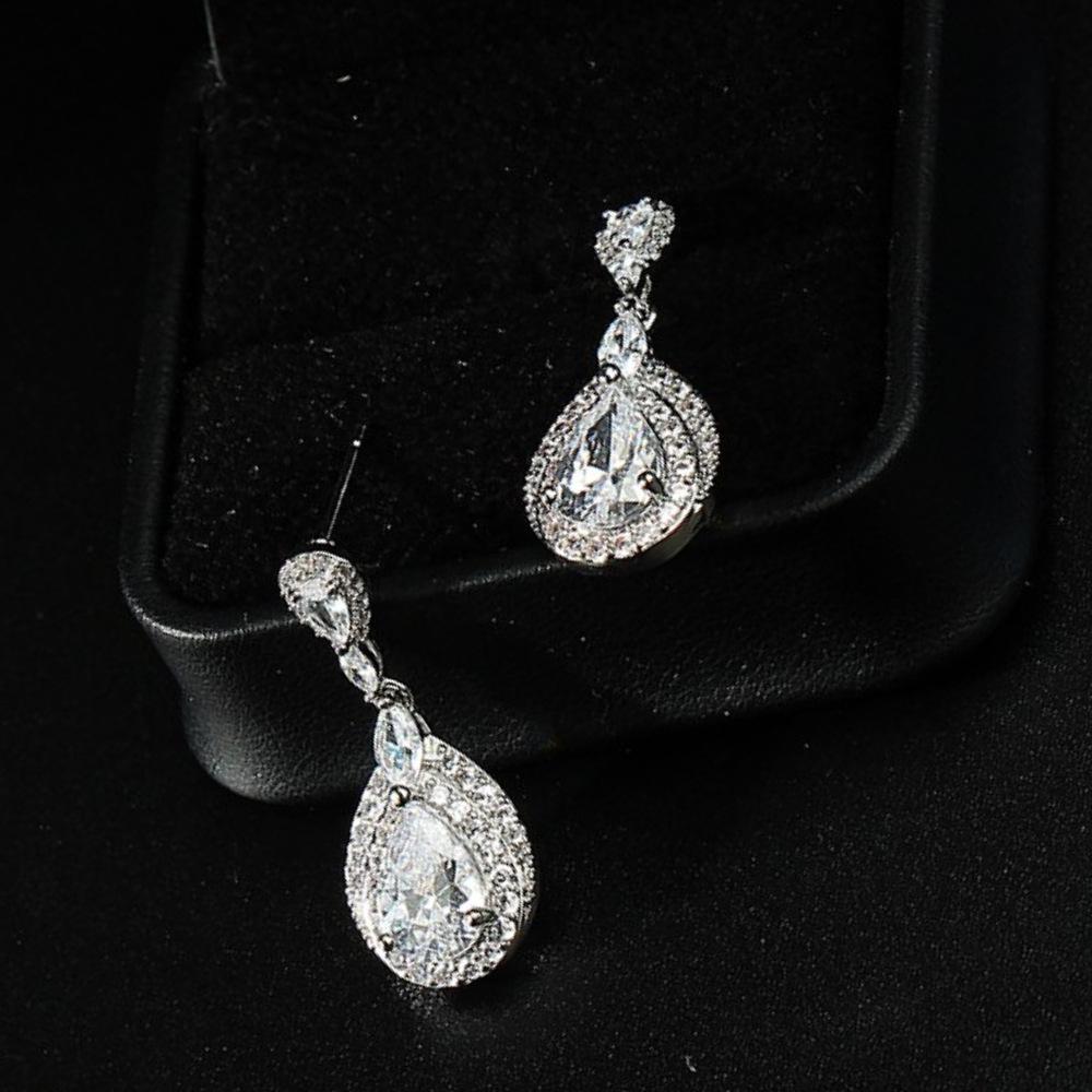 Elegant Long Teardrop Zirconia Dangle Earrings for Evening Wear and Brides