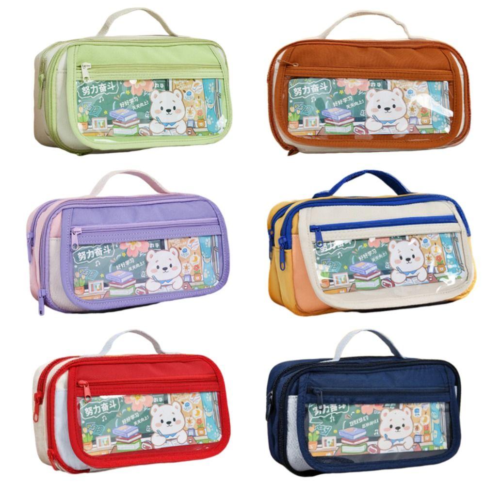 Bear Pencil Storage Bag Large Capacity Pen Organizer Pouch Trendy Zipper Stationery Bag  Student