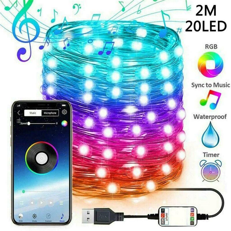 

50 Свето-голубая Зуб Медная Проволока Световая Музыка RGB Световая Гирлянда Управление через Приложение USB Подключаемая Гирлянда В помещении Цветной Декоративный Свет