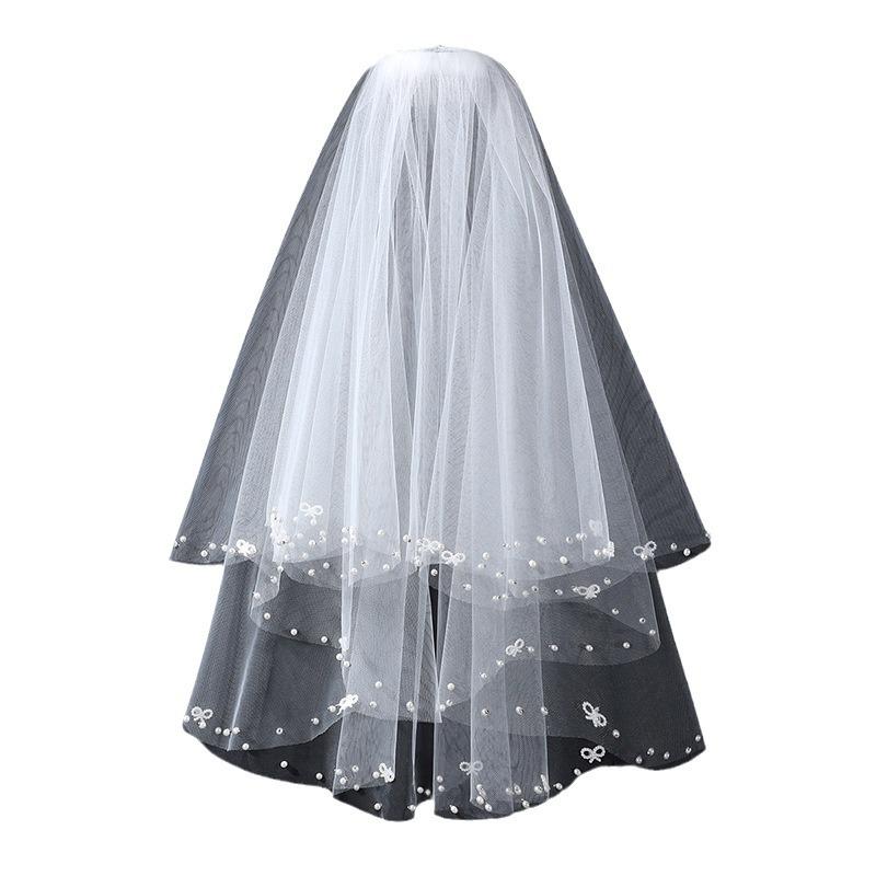 Retro Fairy Forest-Style Bridal Veil: Pearl Lace Gauze Headwear for Wedding & Marriage Certificate Photos