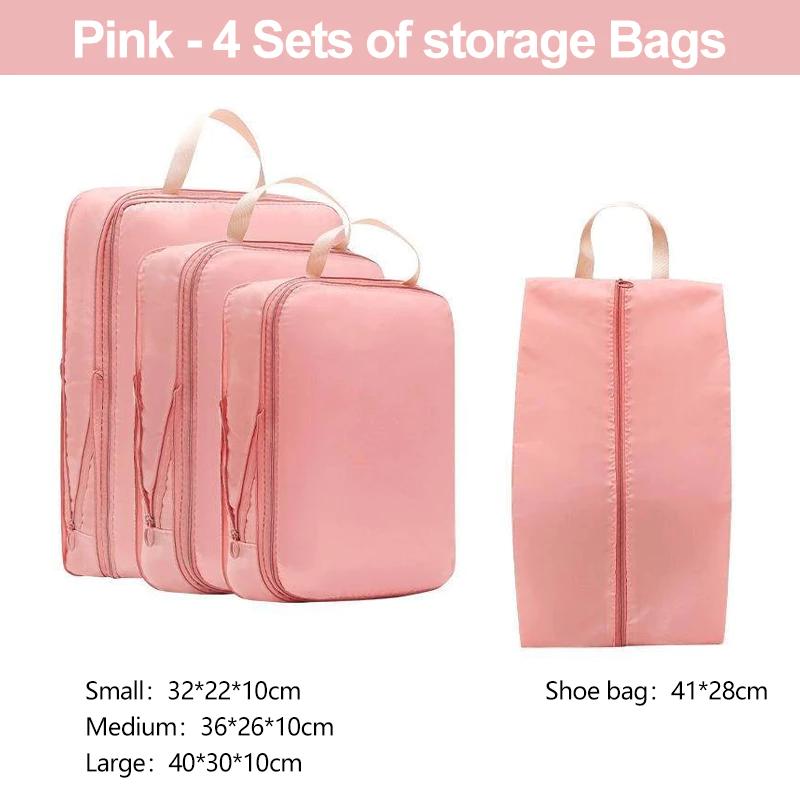 4 шт набор дорожная сумка для хранения компрессионная сумка для хранения багажа компрессионная упаковка куб упаковка куб упаковка куб 4Pcs Set розовый 1118₽